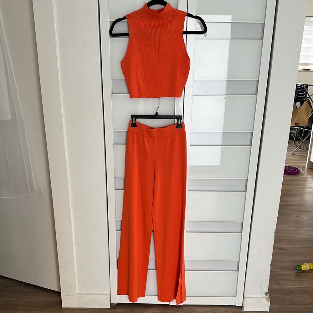Orange Wide Leg Pants with Flowy Silhouette